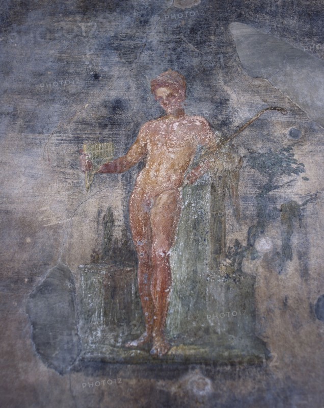Young man playing the flute, House of the Vettii, Pompeii, Italy, 1st century. Creator: Unknown.