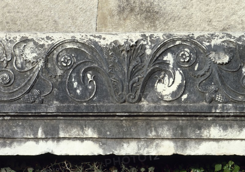Relief of floral motifs, Via Sepulchre, Pompeii, Italy.  Creator: Unknown.