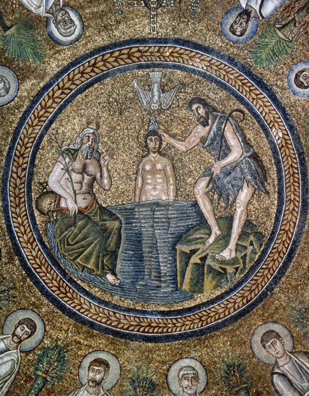 Baptism of Jesus by Saint John the Baptist, Arian Baptistry, Ravenna, 6th century.  Creator: Unknown.