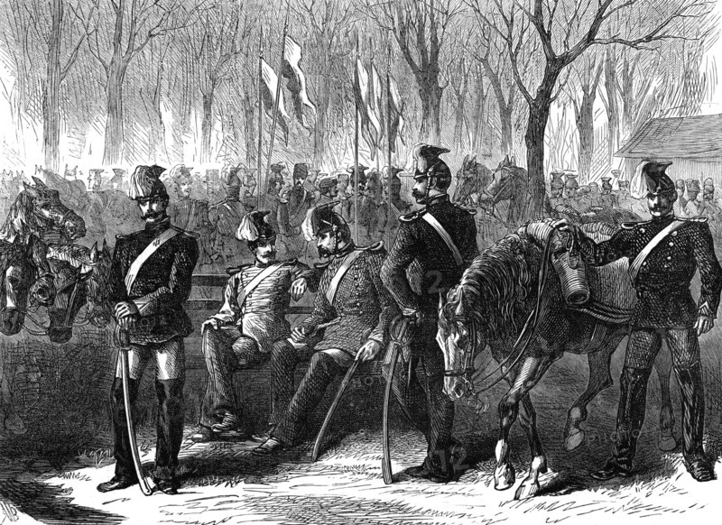 The Germans in Paris: Bavarian Lancers encamped in the Champs Elysées, 1871. Creator: Unknown.