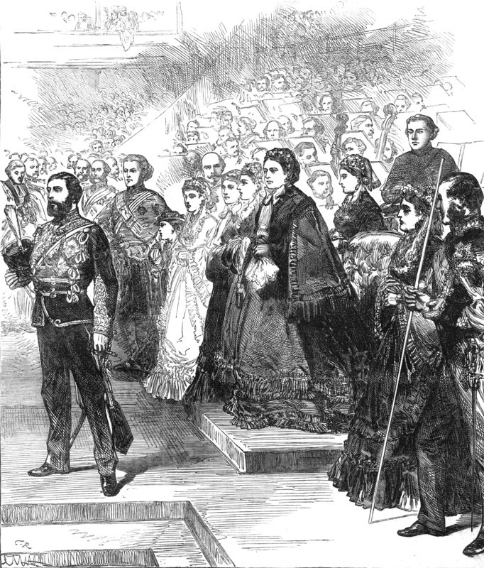 Opening of the Royal Albert Hall by the Queen: the Prince of Wales declaring the Hall open, 1871. Creator: C. R..