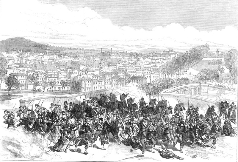 The Civil War in Paris: Communists routed at the Bridge of Neuilly, 1871. Creator: C. R..