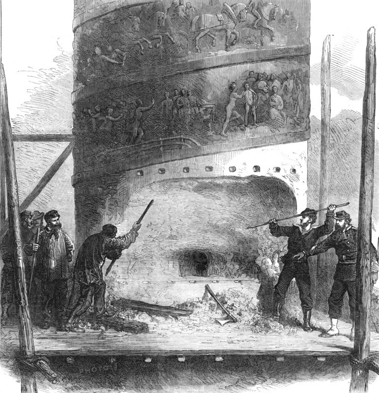 Cutting the base of the column in the Place Vendôme, Paris, 1871. Creator: Unknown.