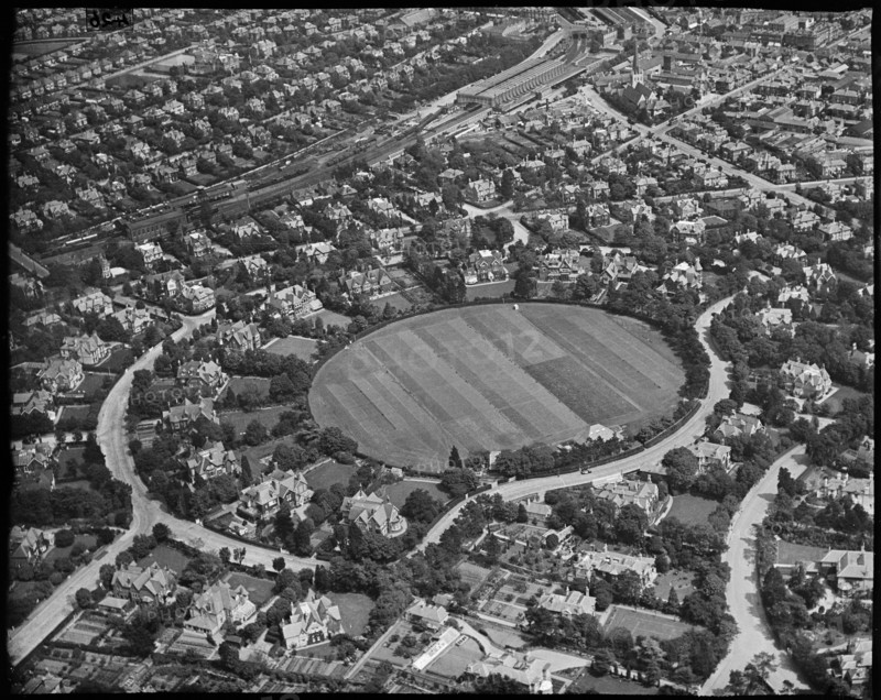 Dean Park Sports Ground and Bournemouth Central Station, Bournemouth, Dorset, c1930s. Creator: Arthur William Hobart.