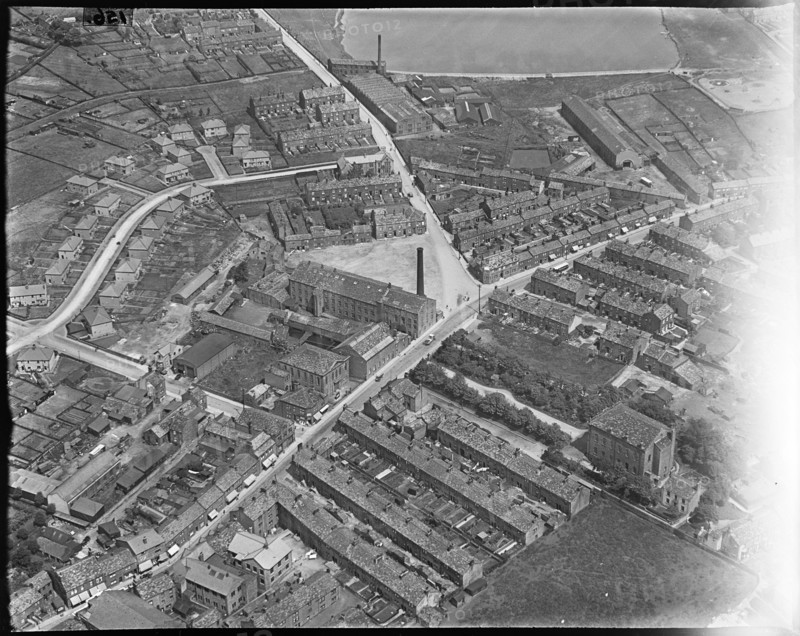 Albert Woollen Mills and the area around Albert Square, Yeadon, West Yorkshire, c1930s. Creator: Arthur William Hobart.