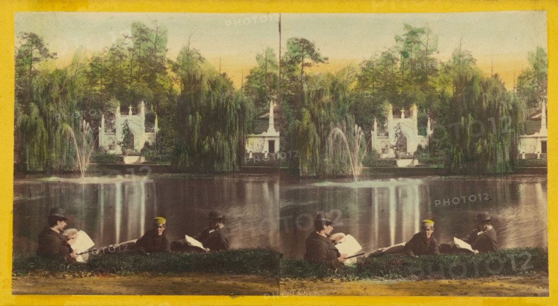 Greenwood Cemetery. Crescent Lake and Fountain, about 1860. Creator: Unknown.
