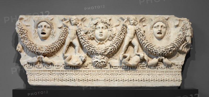 Front Panel of a Garland Sarcophagus, about A.D. 140-170. Creator: Unknown.