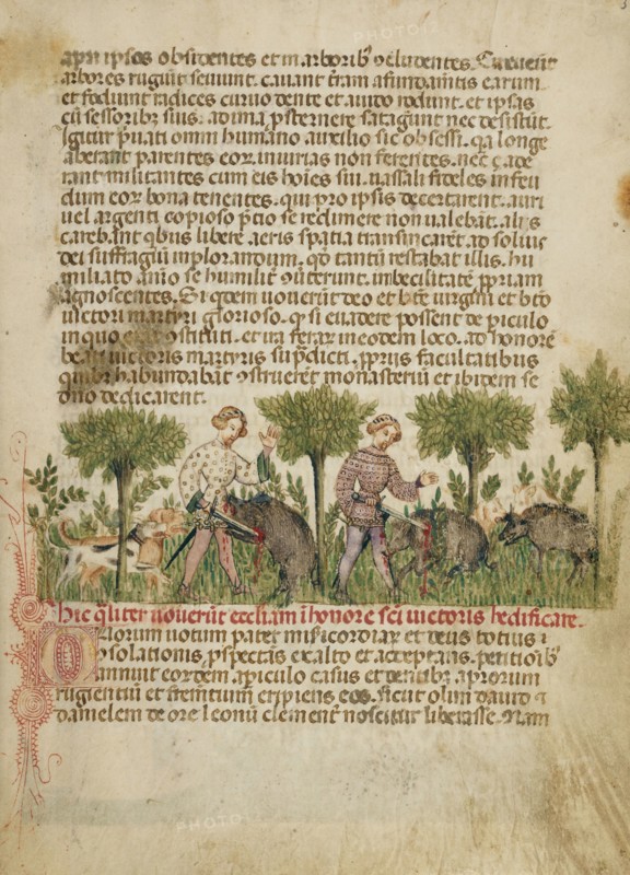 Aimo and Vermondo Killing Two Wild Boars, about 1400. Creator: Anovelo da Imbonate.
