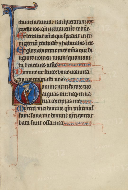 Initial D: David Kneeling in Prayer; Bute Psalter, text and illumination about 1285. Creator: Bute Master.