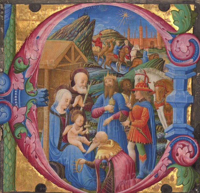 Initial E: The Adoration of the Magi, 1470s. Creator: Franco dei Russi.