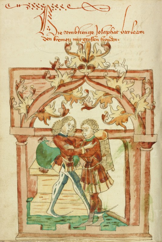 Josaphat and Barlaam Embracing, 1469. Creator: Unknown.