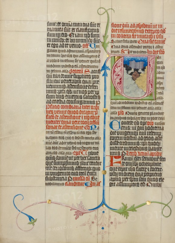 Initial V: The Ascension; Collegium Ducale, about 1420-1430. Creator: Master Michael.