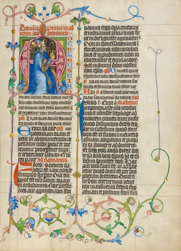 Initial A: King David Enthroned; Collegium Ducale, about 1420-1430. Creator: Master Michael.