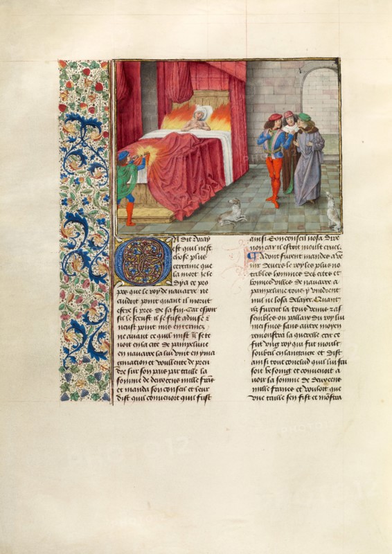 The Bed of the King of Navarre Set on Fire; Chroniques (Book Three), about 1480-1483. Creator: Master of the Getty Froissart.