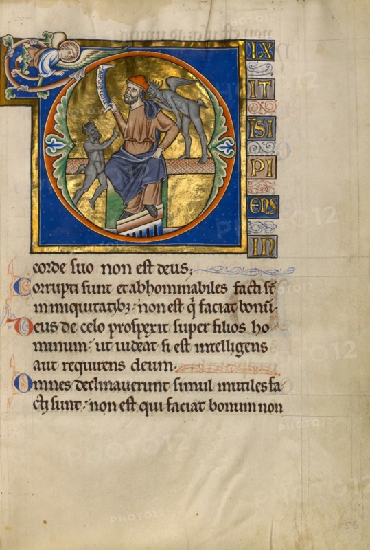 Initial D: The Fool with Two Demons; Psalter, after 1205. Creator: Master of Ingeborg Psalter.