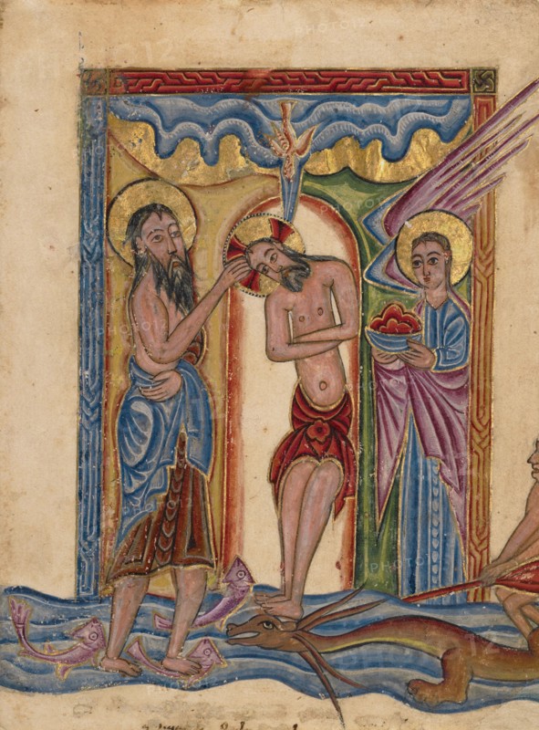 The Baptism of Christ; Gospel Book, 1615. Creator: Mesrop of Khizan.
