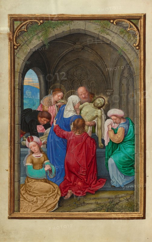 The Entombment; Prayer Book of Cardinal Albrecht of Brandenburg, about 1525-1530. Creator: Simon Bening.