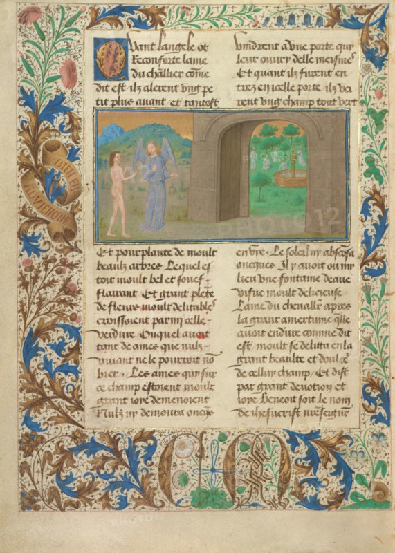 The Good But Not Very Good are Nourished by a Fountain; Les Visions du chevalier Tondal, 1475. Creator: Simon Marmion.