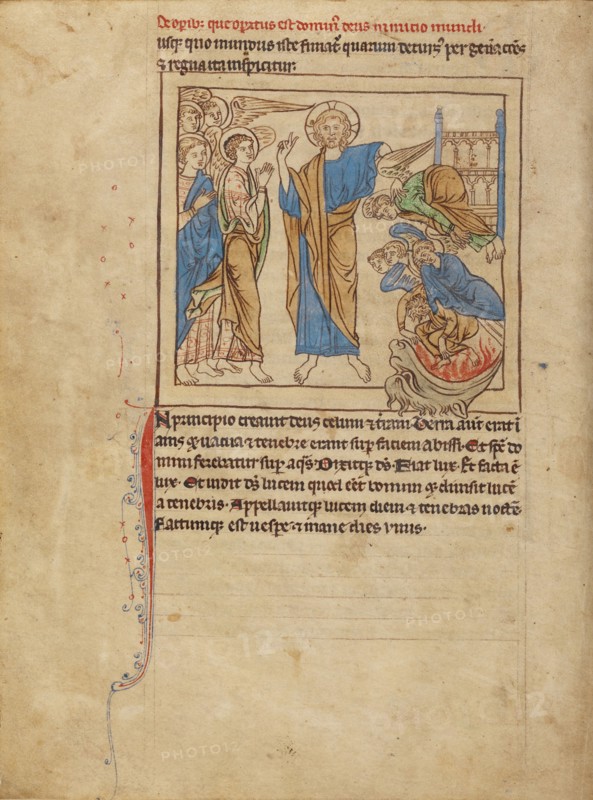 The Fall of the Angels; Northumberland Bestiary, about 1250-1260. Creator: Unknown.