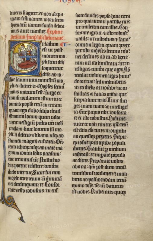 Initial E: The Death of Moses; Marquette Bible, about 1270. Creator: Unknown.