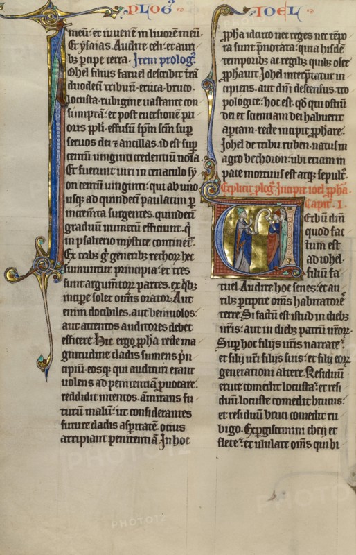 Initial V: Joel Talking to the Elders; Marquette Bible, about 1270. Creator: Unknown.