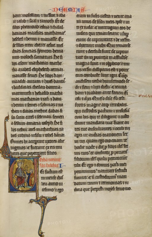 Initial V: Nehemiah before King Artaxerxes; Marquette Bible, about 1270. Creator: Unknown.