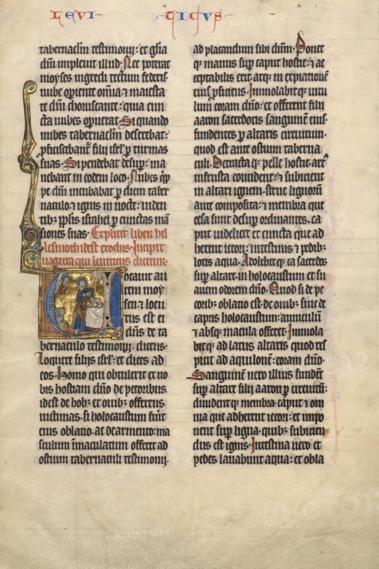 Initial V: Moses Sacrificing a Lamb, about 1260-1270. Creator: Unknown.