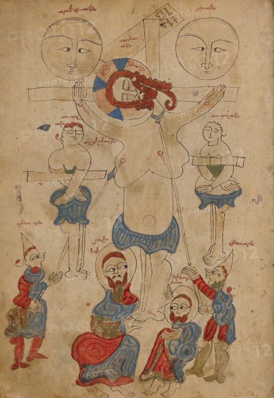 The Crucifixion and The Deposition; Gospel Book, 1386. Creator: Unknown.