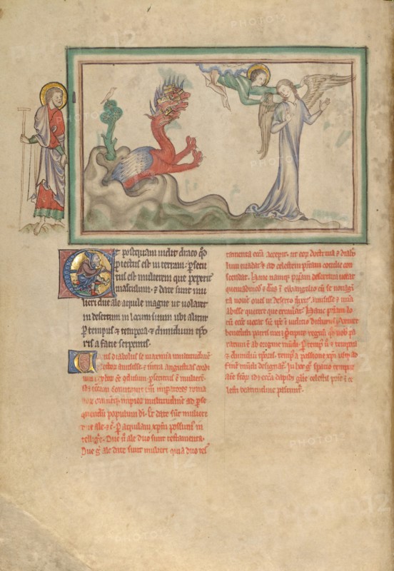 The Dragon Pursues the Woman Clothed in the Sun Who Receives the Wings of an Eagle, about 1255-1260. Creator: Unknown.