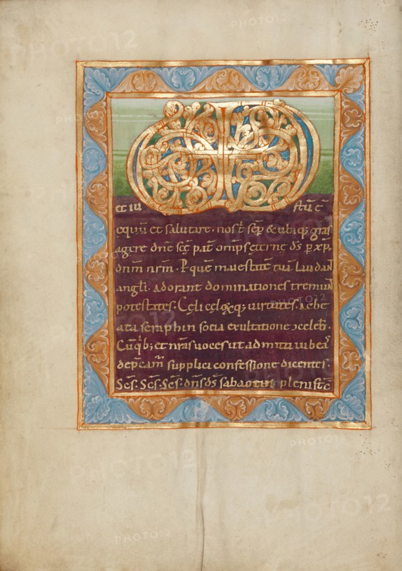 Decorated Incipit Page with Vere Dignum Monogram; Sacramentary, about 1025-1050. Creator: Unknown.
