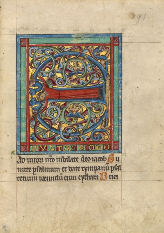 Initial E: A Female Figure; Psalter, about 1240-1250. Creator: Unknown.