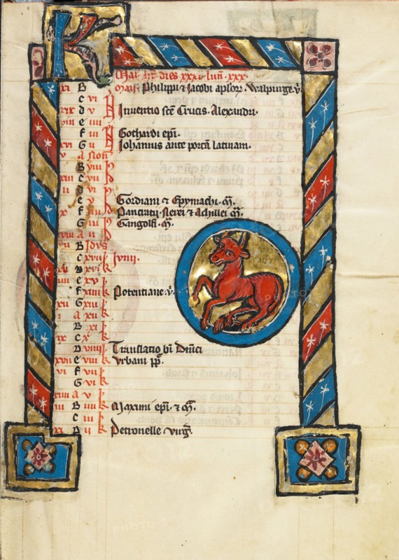Zodiacal Sign of Taurus; Psalter, third quarter of 13th century. Creator: Unknown.