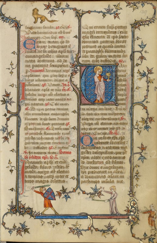 Initial V: Saint John the Evangelist; Breviary, about 1320-1325. Creator: Unknown.