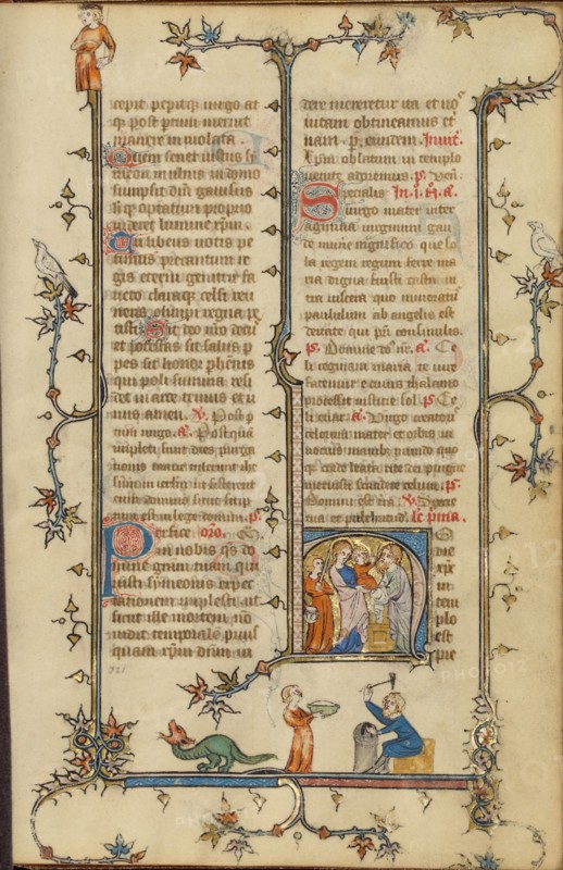 Initial H: The Presentation in the Temple; Breviary, about 1320-1325. Creator: Unknown.