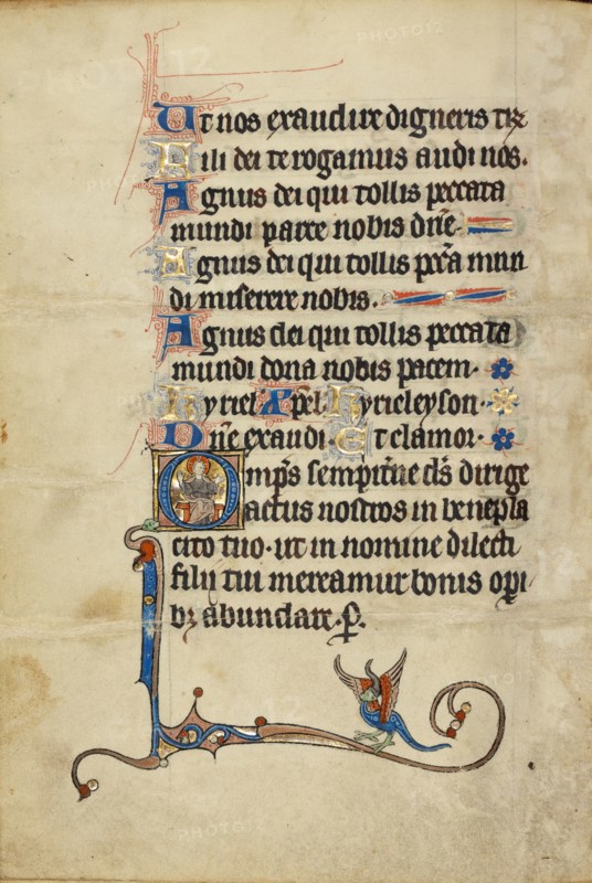 Initial O: The Lord Enthroned; Ruskin Hours, about 1300. Creator: Unknown.