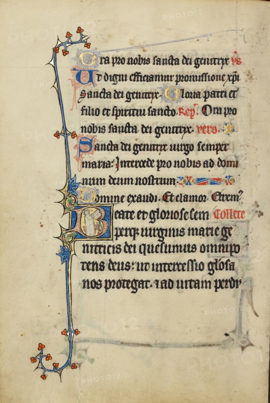 Initial B: A Deacon Carrying a Book; Ruskin Hours, about 1300. Creator: Unknown.