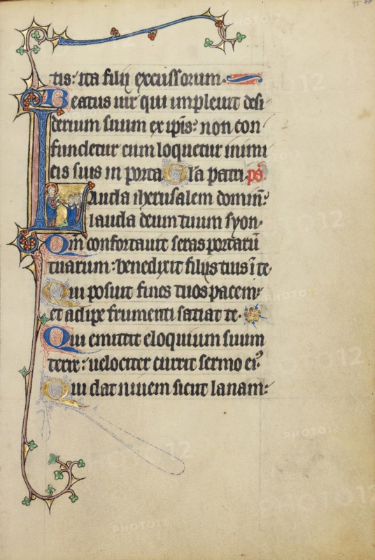 Initial L: Christ Speaking to Four Men; Ruskin Hours, about 1300. Creator: Unknown.