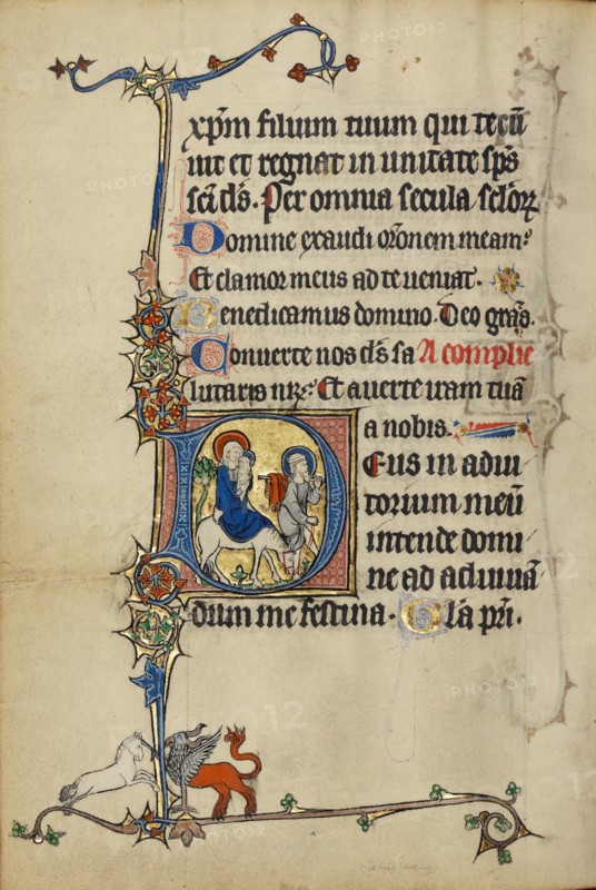 Initial D: The Flight into Egypt; Ruskin Hours, about 1300. Creator: Unknown.