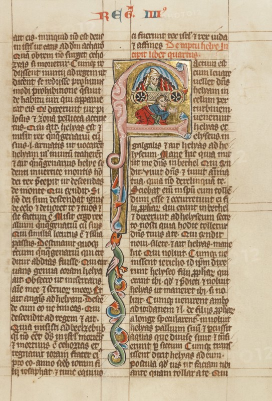 Initial F: The Ascension of Elijah; Historia Scholastica, about 1300. Creator: Unknown.