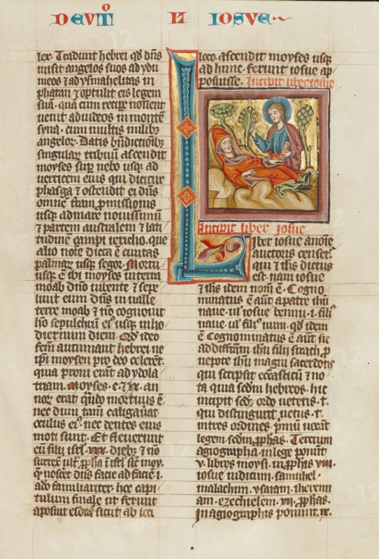 Initial L: God Blessing the Dead Moses; Historia Scholastica, about 1300. Creator: Unknown.