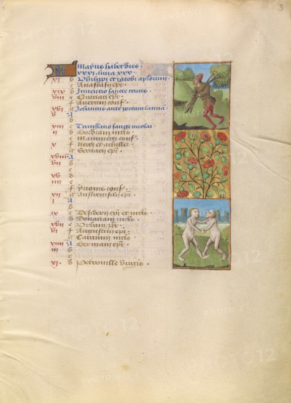 May Calendar Page; Courting; Gemini; Katherine Hours, about 1480-1485. Creator: Unknown.