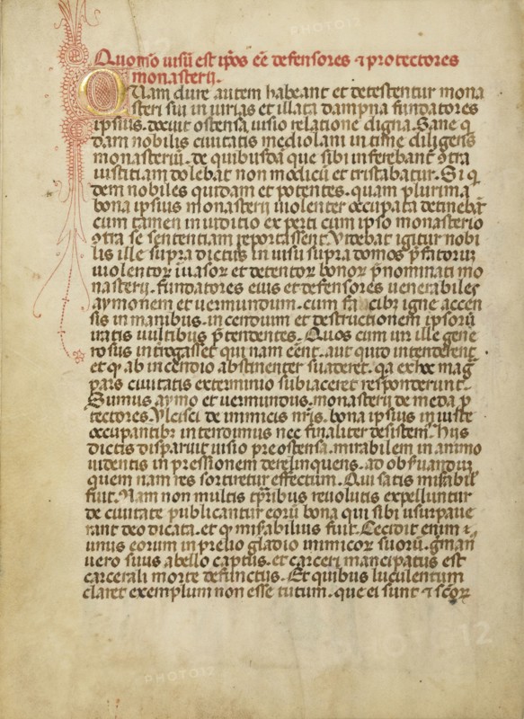 Decorated Initial Q; Legenda Venerabilium Virorum Aymonis et Vermondi, about 1400. Creator: Unknown.