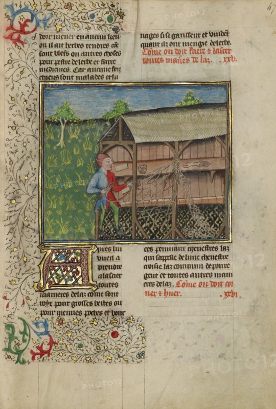 Hunters Making Snares; Livre de la Chasse, about 1430-1440. Creator: Unknown.