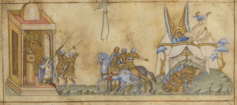 The Death of Sennacherib; miniature from a Book of Old Testament Prophets, about 1300. Creator: Unknown.
