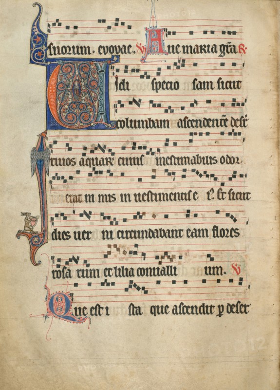 Initial V: The Assumption of the Virgin; Antiphonal, about 1260-1270. Creator: Unknown.