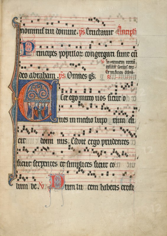 Initial E: The Mission of the Apostles; Antiphonal, about 1260-1270. Creator: Unknown.