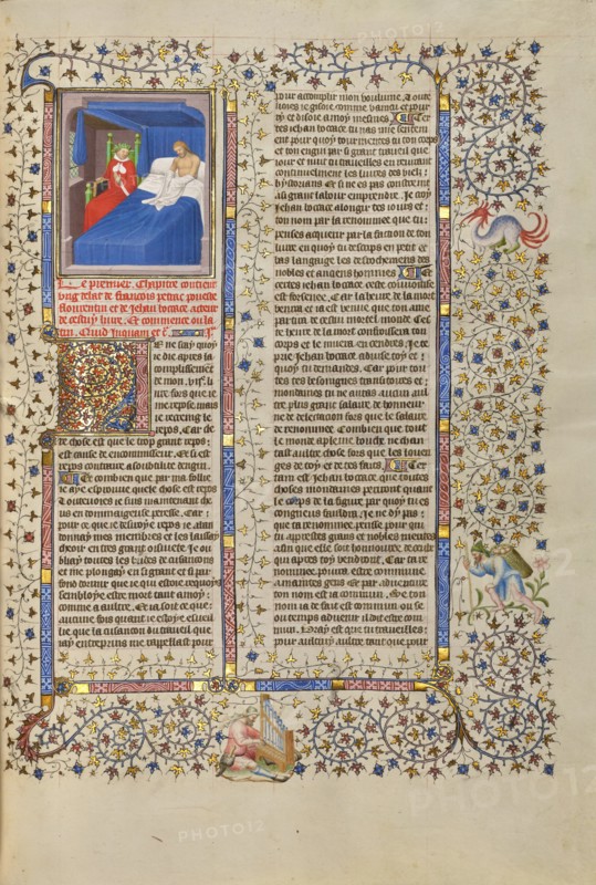 Boccaccio's Vision of the Laurel-Crowned Petrarch; Des cas des nobles hommes et femmes, c 1413-15 Creator: Boucicaut Master.