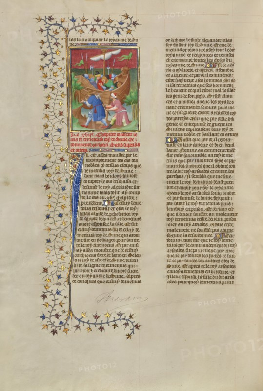 Demetrius Nicator, King of Syria, Killed as He Attempts to Land at Tyre, about 1413-1415. Creators: Boucicaut Master, Workshop of the Boucicaut Master.