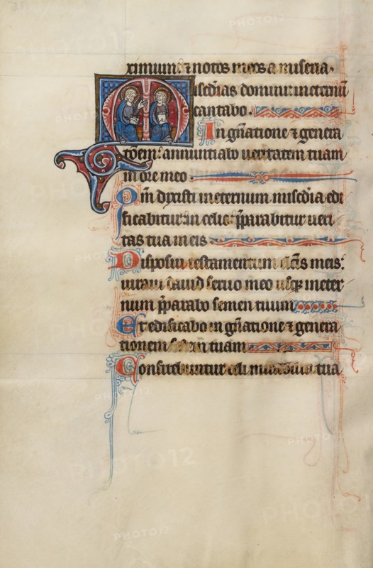 Initial M: The Father and the Son Enthroned; Bute Psalter, text and illumination about 1285. Creator: Bute Master.