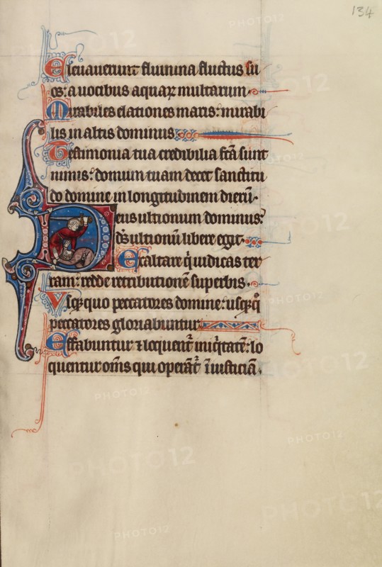 Initial D: A Man with a Sword Preparing to Kill Another Man; Bute Psalter, about 1285. Creator: Bute Master.